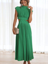 Cutout Mock Neck Sleeveless Ruched Dress OutfitFlow
